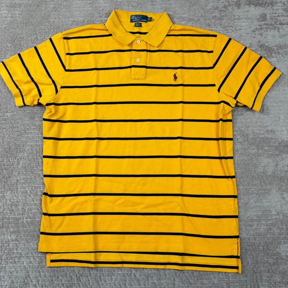 Polo Ralph Lauren Mens XL Yellow Navy Blue‎ Striped Polo Shirt Maroon Pony Logo